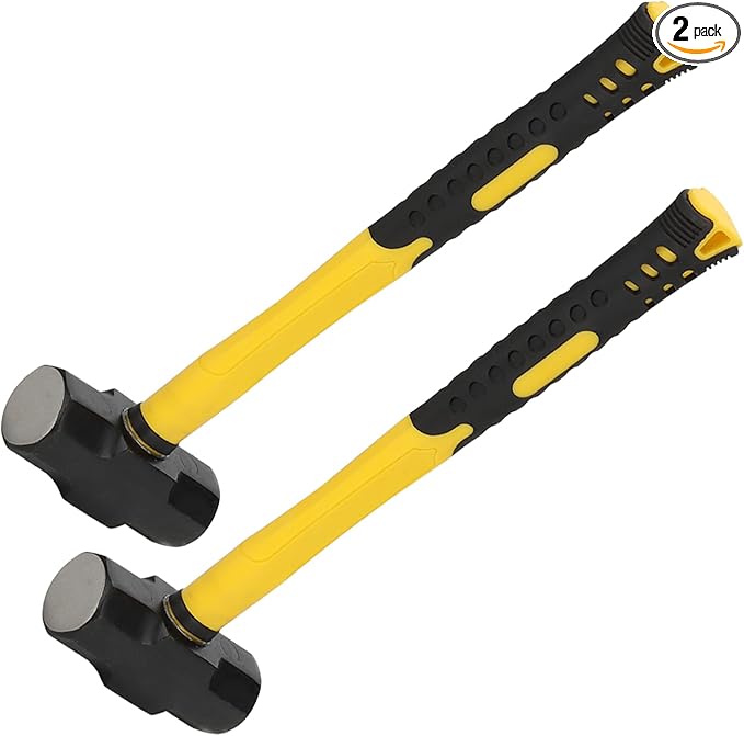 MANCHAP 2 PCS 14 Inch 3lbs Sledge Hammer with Fiberglass Handle, Drilling Crack Hammer, Club Hammer Tool for Demolition, Construction, Renovation, Yellow