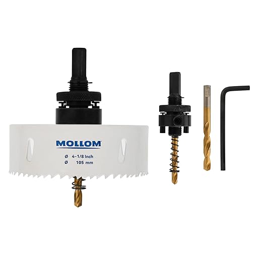 Mollom (105mm | 4-1/8") HSS M42 with 8% Cobalt BI-Metal Hole Saw with 2 Pilot Drill Bits & Arbor Smooth Cutting for PVC,Drywall,Wood,Plastic,Gypsum Board,Rubber