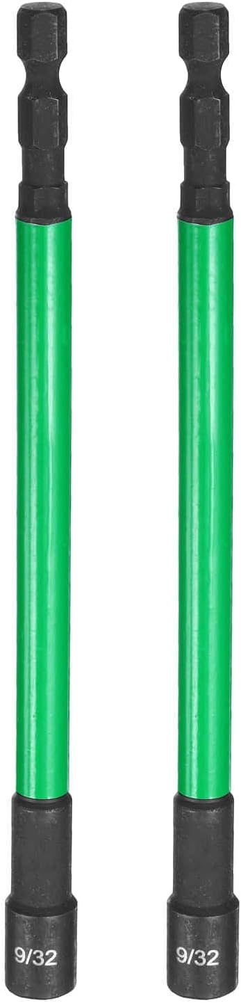 HARFINGTON 2pcs Nut Driver Drill Bit 9/32 Inch SAE Socket 1/4" Hex Shank 6" (150mm) Extra Long Magnetic 6-Point Sockets Quick Change CR-V Steel Bolt Setters for Power Drill Drivers
