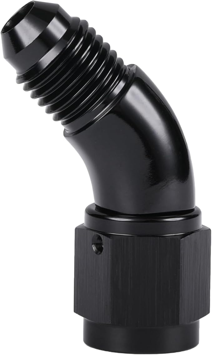 45 Degree 4AN Male to 4AN Female Swivel Full Flow Fitting Adapter Coupler Aluminum Black