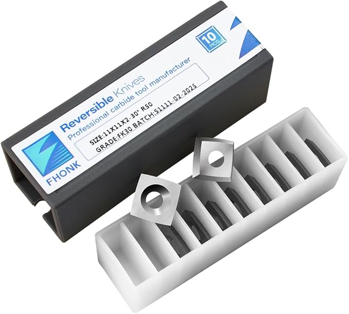 11mm Arc-edge Square Carbide Inserts Cutters, for Woodturning Replacement Cutter Knives, Fits Spiral, Helical Planer Cutter, Wood Lathe Turning Tool, 10-Pack (11x11x2.0-30째 R50)