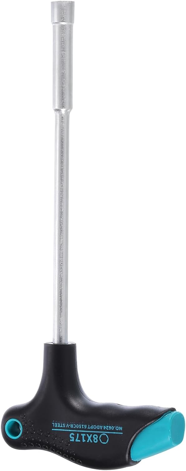 HARFINGTON T-Handle Metric Nut Driver 8mm Dia 175mm Shank 6 Point Hex Socket Screwdriver with Non-Slip Handle for Tightening and Loosening Fasteners
