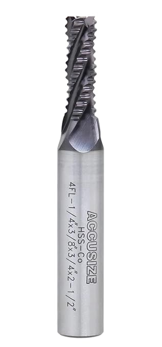 Accusize Industrial Tools Standard Tooth M42 8% Cobalt TiAlN Roughing End Mill, 1/4" Diameter, 3/8" Shank Diameter, 3/4" Flute Length, 1102-0014