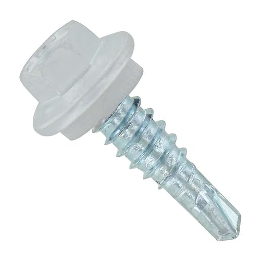 Fasteners Plus ST Fastening Maxx SteelBinder Metal to Metal #14 X 7/8" Polar White Stitch Screws with EPDM Rubber Washer, 250-Count - Designed for Roofing and Siding Panels