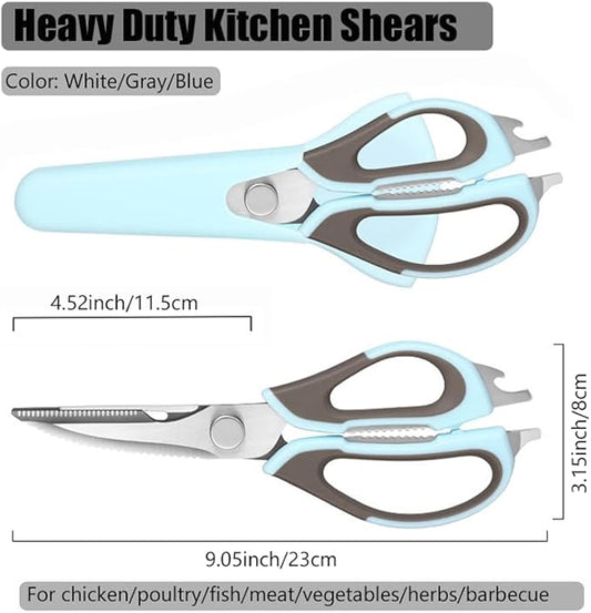 2 Pcs Heavy Duty Kitchen Shears for Food, Come Apart Design, Kitchen Scissors with Magnetic Holder, Stainless Steel Multi-function Food Cooking Magnetic Scissors for Fridge (White and Blue)