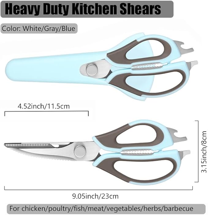 2 Pcs Heavy Duty Kitchen Shears with Magnetic Holder, Multi-function Kitchen Scissors for Food - Come Apart, Rust-Resistant, Magnetic Scissors for Fridge(Green and Blue)