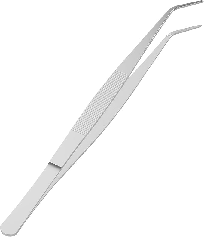 2 PCS 5 Inch Stainless Steel Tweezers with Curved Pointed Serrated Tip, Perfectly Aligned, 3/64 Inch Thickness Stainless Steel, Multipurpose Daily Garden Home Lab Craft Repairing Tool