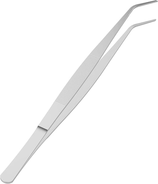 2 PCS 5 Inch Stainless Steel Tweezers with Curved Pointed Serrated Tip, Perfectly Aligned, 3/64 Inch Thickness Stainless Steel, Multipurpose Daily Garden Home Lab Craft Repairing Tool