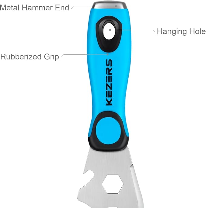KEZERS 13-In-1 Painter?셲 Tool, 3" Stainless Steel Putty Knife Scraper, Paint Scraper Tool for Painting & Wood with Metal Hammer End, Multi-Use Drywall Paint Stripper Tool for Scraping Paint & Caulk