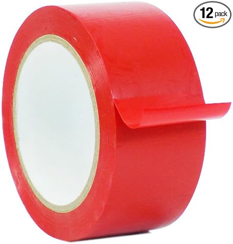 WOD Red Vinyl Floor Tape, 2 inch x 36 yds. (Pack of 12) Ideal for Floor Marking Gym, Court, or any Other Hard Smooth Tape