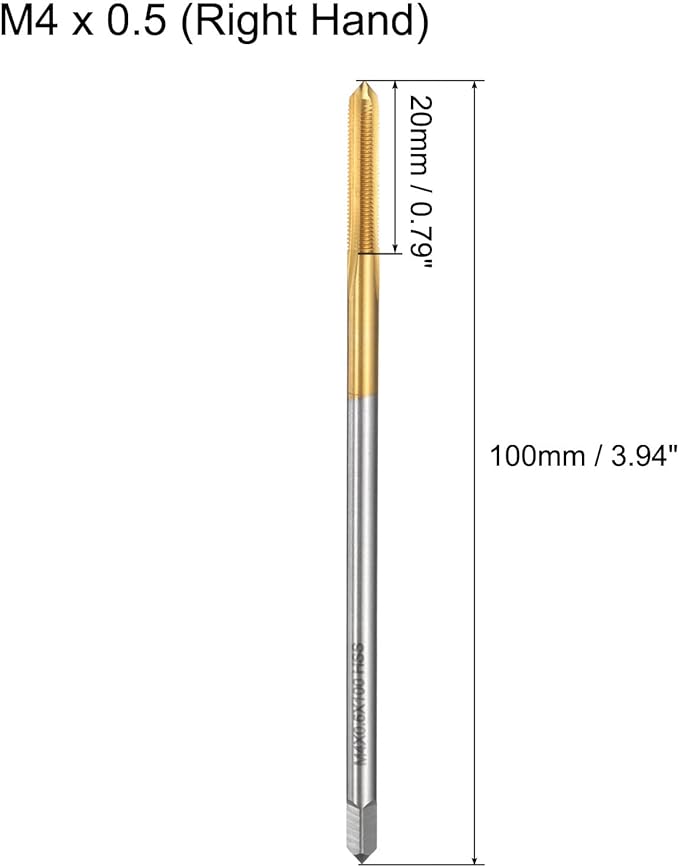 uxcell Metric Thread Tap M4 x 0.5 H2 100mm Straight Flute Screw Thread Milling Machine Taps Threading Tapping Repair Tool