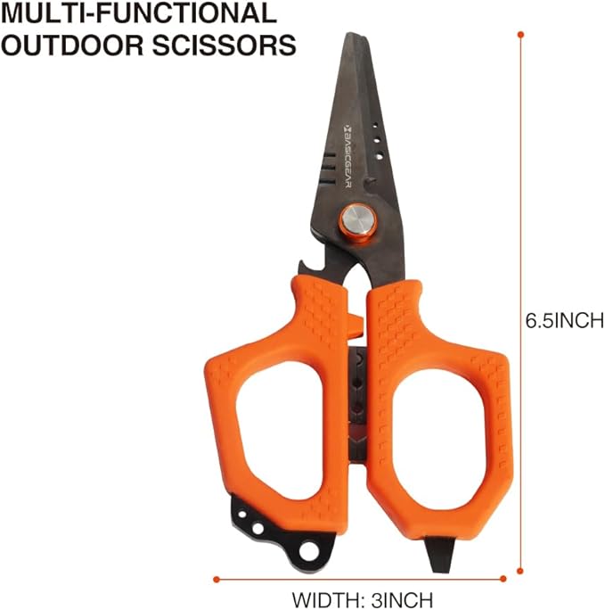 BasicGear Fishing Multi-Tool Scissors ??Titanium-Coated, Stainless Steel, Multi-Tool Cutter with Hook Adjuster, Screwdriver, Bottle Opener, Sheath & Non-Slip Grip for Saltwater or Freshwater Use
