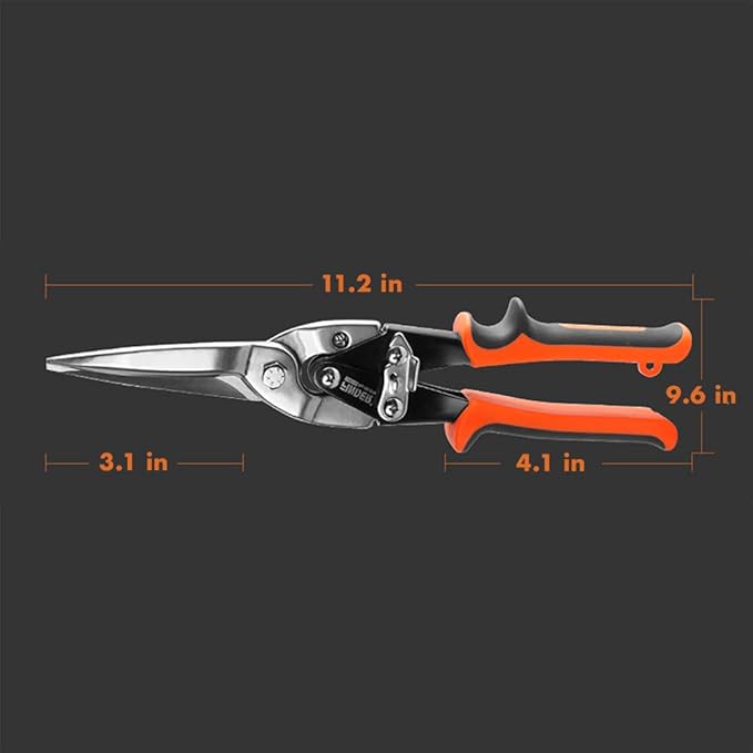 Finder 12" Aviation Snips, Long Straight Cut Tin Snips Cutting Shears Power Cutter with CR-V Blade & Comfortable Grip, 300mm Scissors for Cutting Metal Sheet, Hard Material, Industrial Quality