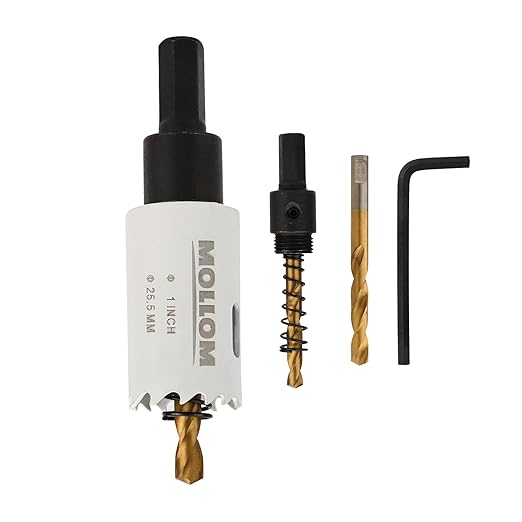 Mollom (25.5mm | 1") HSS M42 with 8% Cobalt BI-Metal Hole Saw with 2 Pilot Drill Bits & Arbor Smooth Cutting for PVC,Drywall,Wood,Plastic,Gypsum Board,Rubber