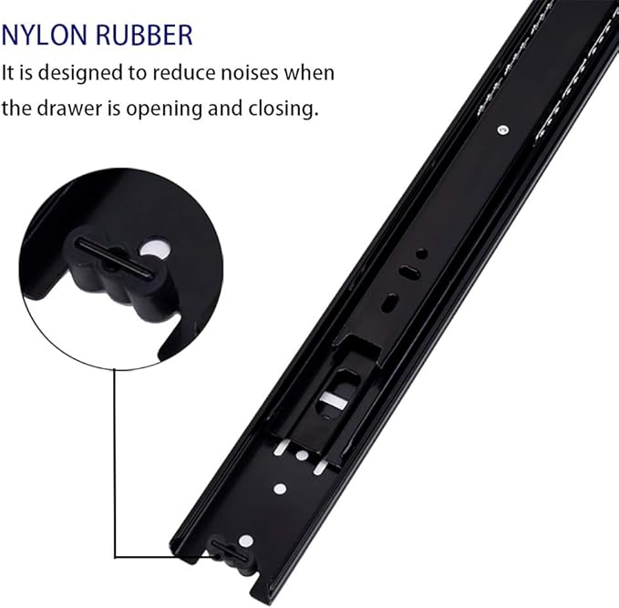 6 Pairs of 22 Inch Hardware 3-Section Full Extension Ball Bearing Side Mount Black Drawer Slides,100 LB Capacity Drawer Slide