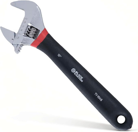BLACK CANYON 10" Adjustable Wrench, 1-3/8" Jaw Capacity, Superior Cr-V Steel, Hex Jaw design, Smooth Jaw Adjustment, w/Comfort Grip, Fits home fixes, pipe installation, garage tasks