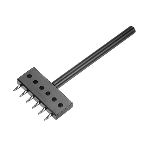 uxcell 6 Prong Leather Prong Punch Tool 8mm Steel Prong Row Round Hole Stitching Chisel for Leather Craft