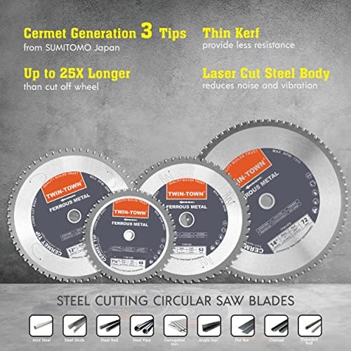 TWIN-TOWN 14-Inch 66 Teeth Dry Cut Mlid Steel and Ferrous Metal Cermet Saw Blade with 1-Inch Arbor