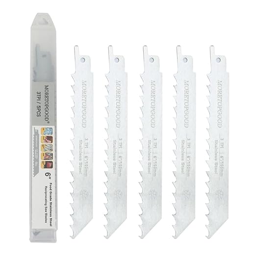 6 Inch Stainless Steel Reciprocating Saw Blades for Frozen Meat Bone Cutting,3 TPI Food Saw Blades-5 Pack