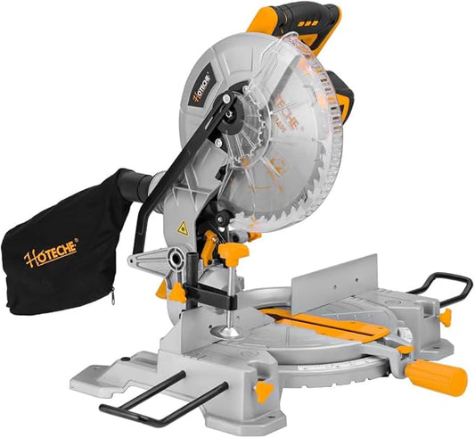 Hoteche 10-Inch Miter Saw 15-Amp Compound Single Bevel Chop Saw with Laser and Blade for Wood and Metal Working
