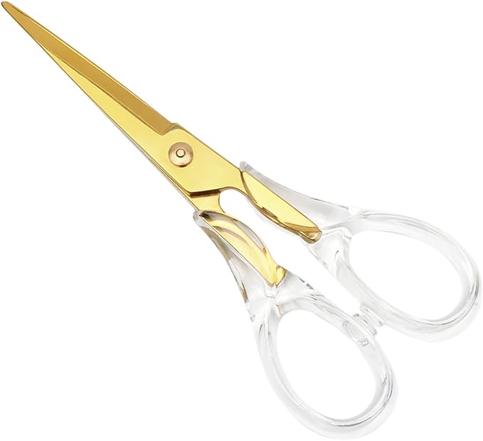 NatSumeBasics Gold Scissors Clear Acrylic Scissors 6.5" Craft Office Professional Shears for Home School Office Desk Accessories Stationery Supplies (Clear Gold)