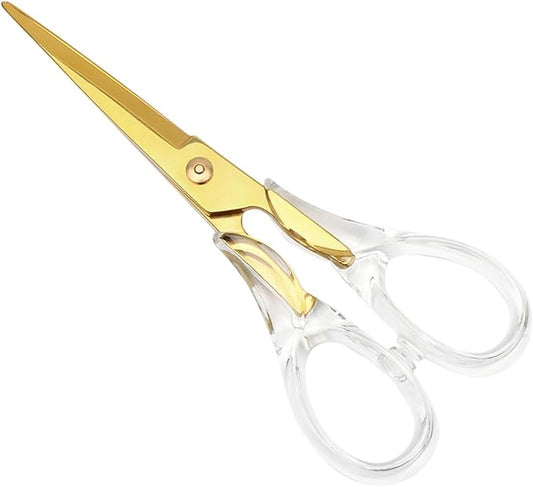 NatSumeBasics Gold Scissors Clear Acrylic Scissors 6.5" Craft Office Professional Shears for Home School Office Desk Accessories Stationery Supplies (Clear Gold)