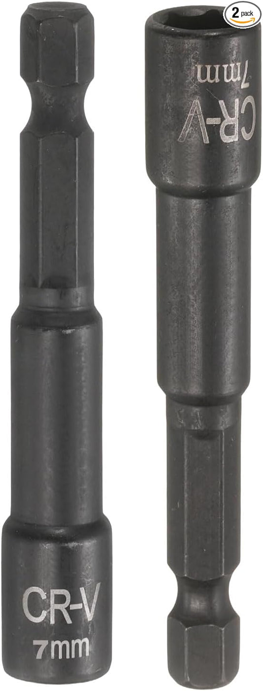 uxcell 2Pcs 1/4" Hex Shank 7mm Magnetic Hex Socket 65mm Length, CR-V Steel Quick-Release Impact Driver Socket Wrench Screw for Impact Drill Power Nut Setter