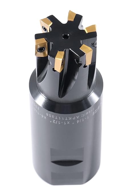 Accusize Industrial Tools 1-1/4'' 90 Deg Square Shoulder Indexable End Mill, 4-1/4'' Overall Length, APKT11T3 Carbide Inserts, 6 Flute, 0056-0923