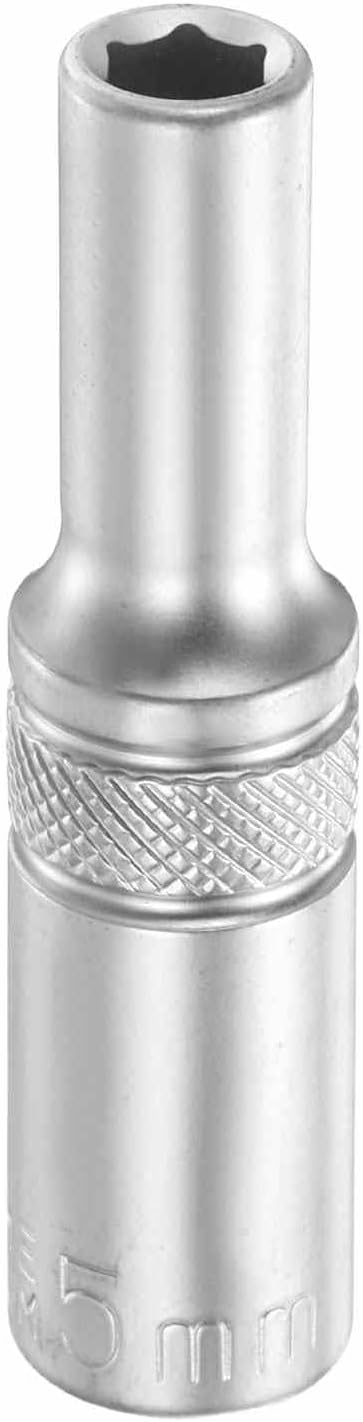 HARFINGTON 6 Points Deep Socket 1/4" Drive 5mm Deep Metric CR-V Steel Polished Nickel Plating Flip Sleeve 50mm / 2" Extra Long Socket Tool for Home Auto Nuts Bolts Repair
