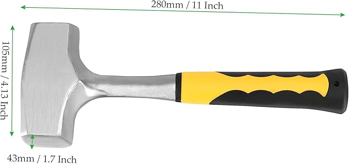 2 Pack 11 Inch 4 Lbs Sledge Hammers, Drilling Hammer, Anti-Slip Crack Hammer with Forged Steel Construction for Home Use, Industrial Use, Car Repair