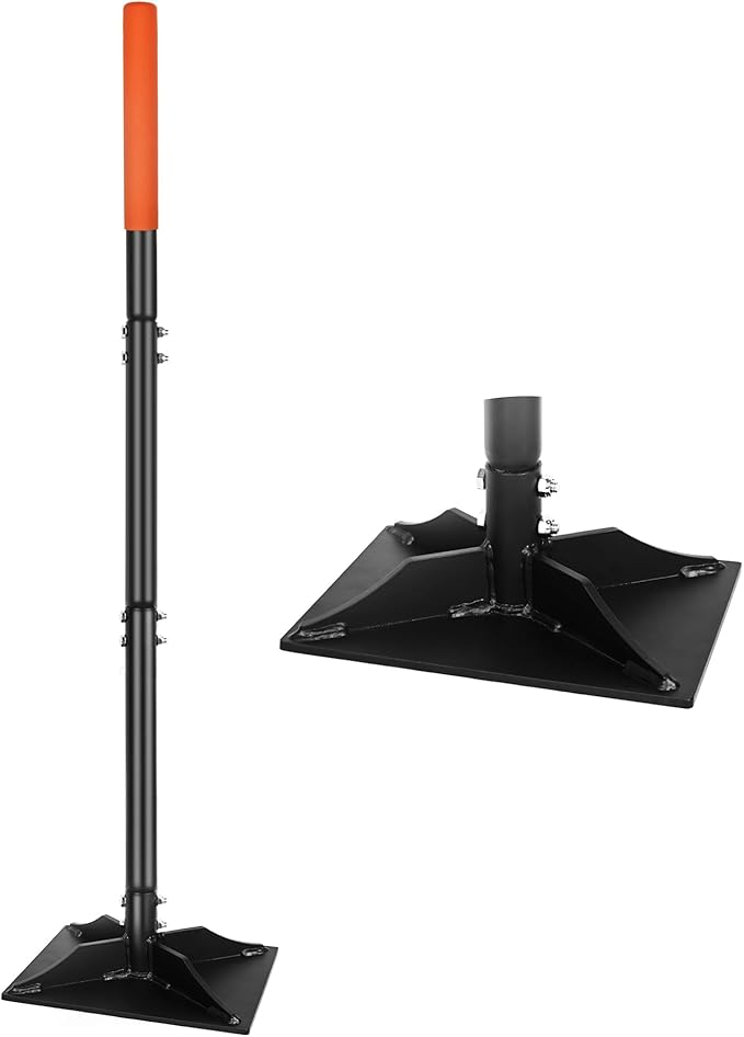 Steel Tamper 8in횞8in, 45in Long-Handled Hand Tamper with Rubber Grip, Durable Ground Tamper, Ideal for Leveling Garden Soil, Gravel, as Well as Laying Floor Tiles and Repairing Blacktop