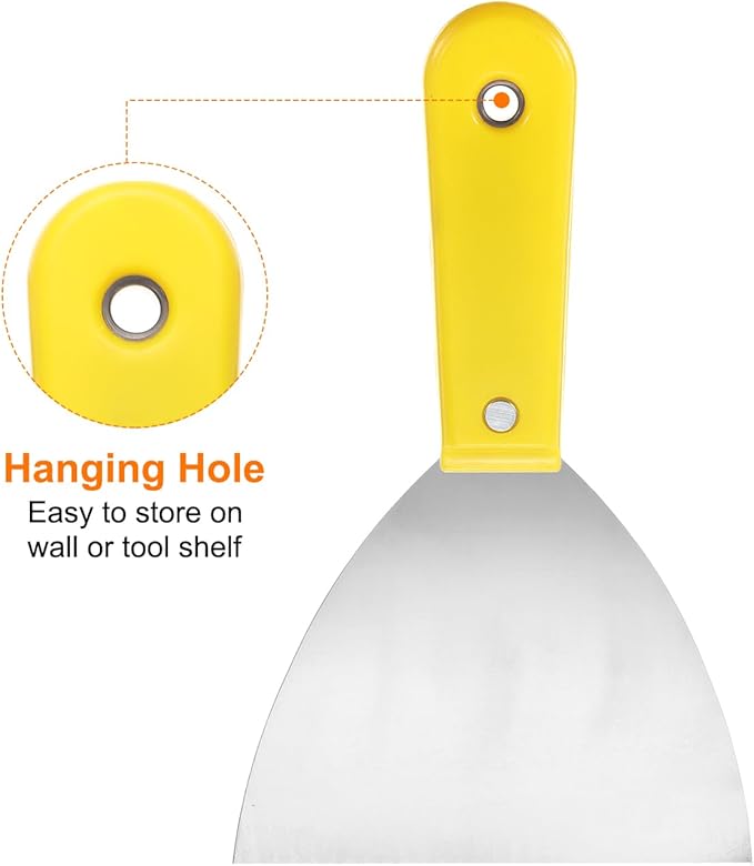 HARFINGTON 4pcs Carbon Steel Putty Knife 5" Plastic Handle Spreading Drywall Flex Putty Scraper for Wallpaper Wall Taping Scraping Paint, Yellow