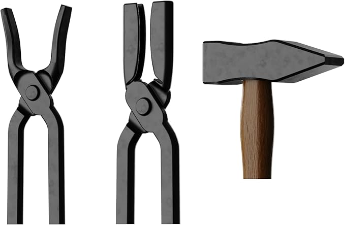 6PCS Blacksmith Tools with Blacksmith Tongs and Blacksmith Hammer,V-Bit Blade, Wolf Jaw, Scrollings,Flat,Square Jawand Assembled Blacksmithing Tongs for Forging Tools and Equipment