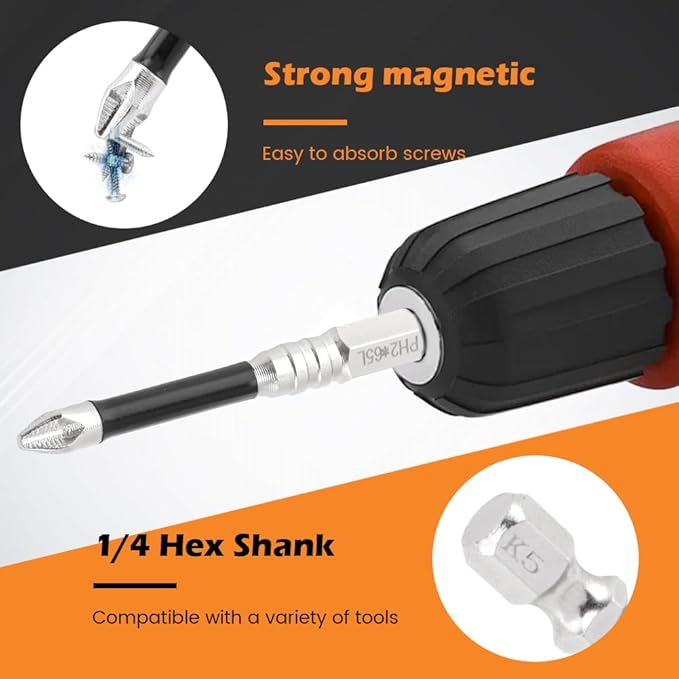 Upgrade High Magnetic Screwdriver Drill Bit Set, 9 Pcs Impact Resistant Non Slip Magnetic Durability Anti-Shock Impact Driver Bit Set - 25 50 65 70 75 90 100 120 150mm