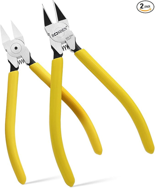 BOOSDEN Small Wire Cutters 2 Pack, 6 inch Wire Cutting Pliers, Dikes Spring Loaded Side Cutters, Flush Cut Pliers, Precision Wire Cutters for Crafting/Artificial Flowers/Jewelry Making
