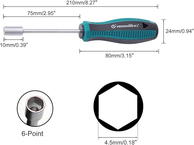 Utoolmart 4.5mm Tip Hex Nut Driver, Socket Wrench Screwdriver with 75mm Cr-V Steel Round Shaft, Non-Magnetic