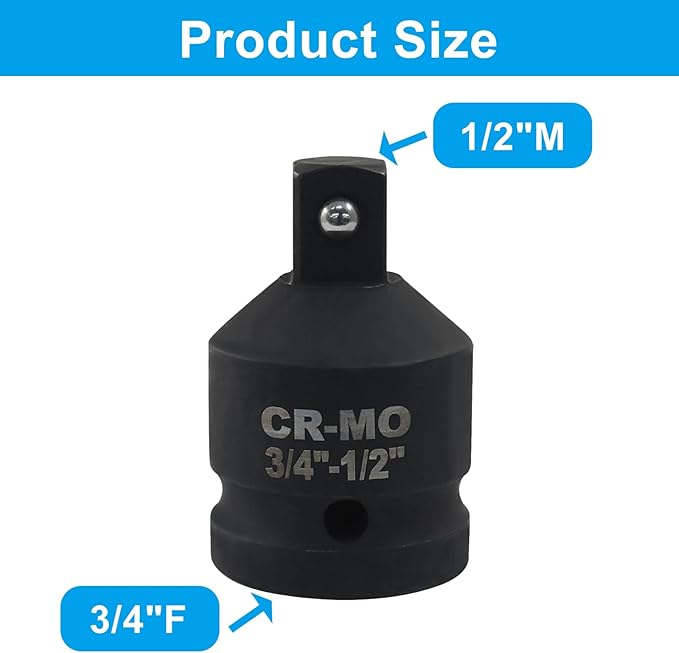 3/4" Female to 1/2" Male Impact Socket Adapter, Black Wrench Socket Adapter For Impact Driver