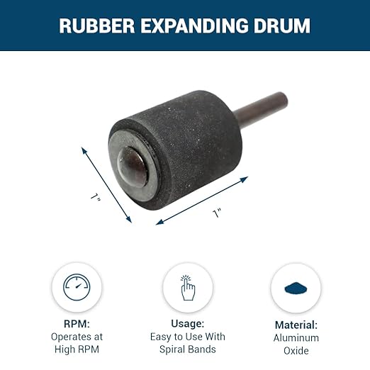 Benchmark Abrasives 1" X 1" Rubber Expanding Drum Sander with 1/4" Mandrel, Spiral Bands Rotary Sander Attachment for Drill & Die Grinder, Metal Polishing, Sanding, Shaping - Sanders for Woodworking