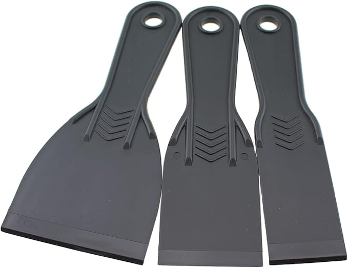 RLECS 6PCS Black Plastic Putty Knife Wallpaper/Auto Film Scraper 1.5/2/3/4/6/8inch Applicator Whitewash Tool for Patching Wall Joints Tiling Canvas Treatment