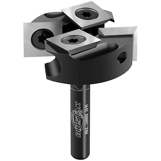 CNC Spoilboard Surfacing Router Bit 1/4" Shank, Slab Flattening Router Bit with 1-3/8" Cutting Diameter, 2+2 Flutes Insert Carbide Wood Planer Router Bits, Planing Bit for Woodworking