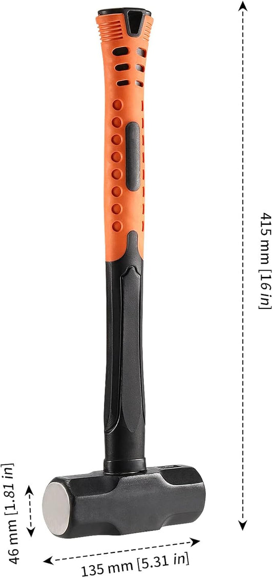 MANCHAP 2 PCS 16 Inch 4 Lbs Small Sledge Hammer, Mini Club Hammer with with Fiberglass Handle, 4 Pound Drilling Crack Hammer for Demolition and Construction, black orange