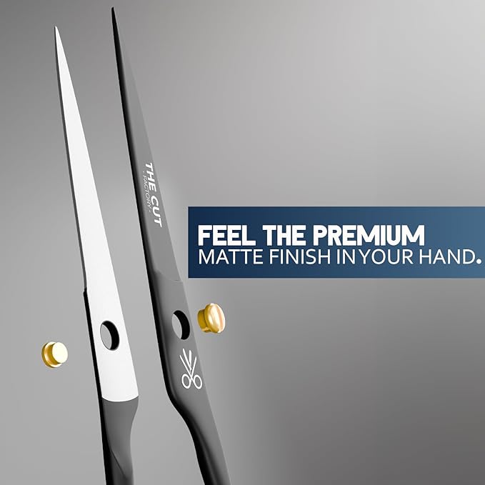 The Cut Factory짰 6.5??Matte Black Luxury Hair Scissors ??Ultra-Sharp High Carbon Steel Barber Shears for Men, Women & Kids ??Gift-Boxed with Leather Pouch ??Precision Cutting for Salon & Home