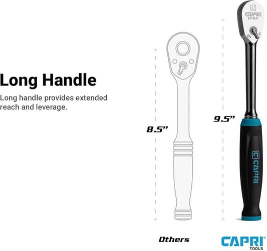 Capri Tools 3/8 in. Drive Fine 90-Tooth Ratchet, Ergonomic Soft Grip, 9.5 in. Long