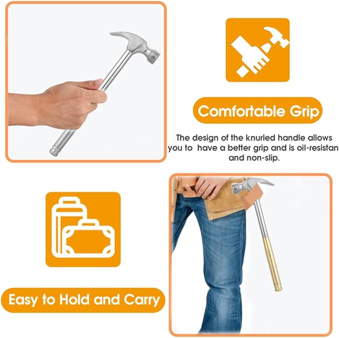 Small Metal Hammer 6 in 1 with Slotted/Flat Head Phillips Screwdriver Claw Hammer Manual, Portable Multifunction Tool Hammer (Gold Silver)