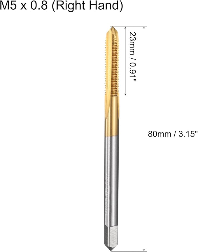 uxcell Metric Thread Tap M5 x 0.8 H2 80mm Straight Flute Screw Thread Milling Machine Taps Threading Tapping Repair Tool