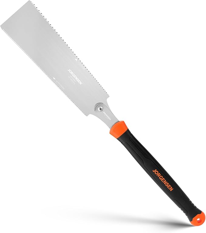 JORGENSEN Japanese Pull Saw, 10 Inch Pro Double Edge Hand Saw - SK5 Flexible Replaceable Blade, 7-12 & 18 TPI Flush Cut Blade, Japanese Handsaw for Hardwood & Softwood Woodworking, Wood Trim