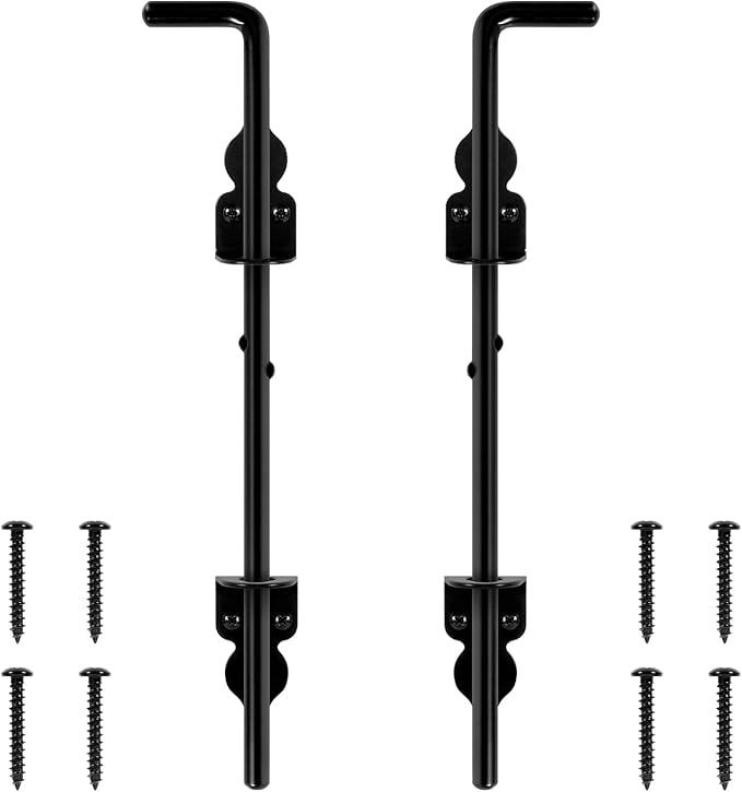 2 Pack 12" Black Cane Bolts for Gates Fence Drop Rod Slide Vertical Ground Bolt Pin Door Gate Locking Security Bolt Latch Locks Anchors for Outdoor Fence, Wood/PVC/Vinyl/Metal Barn Garden Door