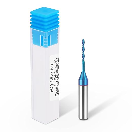 HQMaster Spiral Router Bit Downcut 1/4 Inch Shank Solid Carbide CNC Router Bit with Nano Blue Coating CNC Bits End Mill for Woodwork Mortise Slot Trim