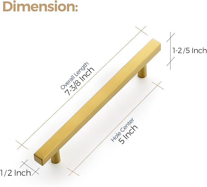 Ravinte 30 Pack 5 Inch Cabinet Pulls Gold Sqaure Kitchen Cabinet Handles Gold Cabinet Hardware Stainless Steel Drawer Pulls 7-3/8 Inch Overall Length with Mounting Template