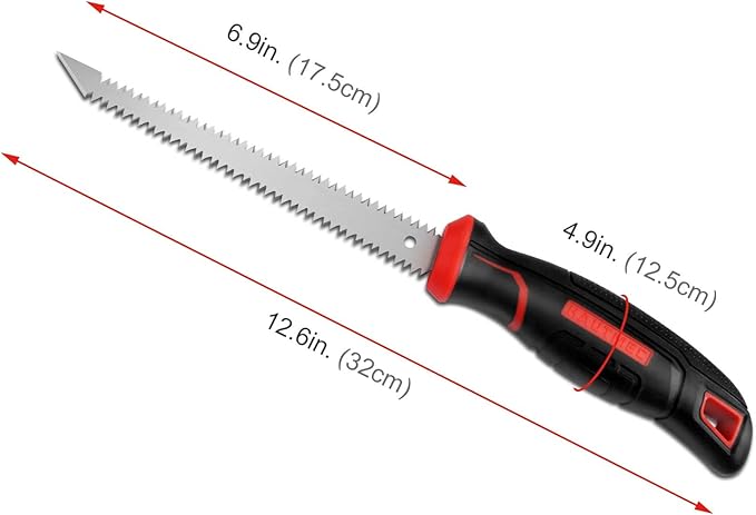 HAUTMEC 6-Inch Drywall Jab Saw with Soft Grip Handle and Sharp Tip, Double Edge Hand Saw for Wallboard, Drywall, Plywood, Plastic Cutting, Trimming, Gardening and Pruning, HT0028-SA
